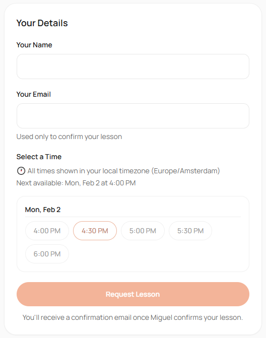 Enter details and pick a time